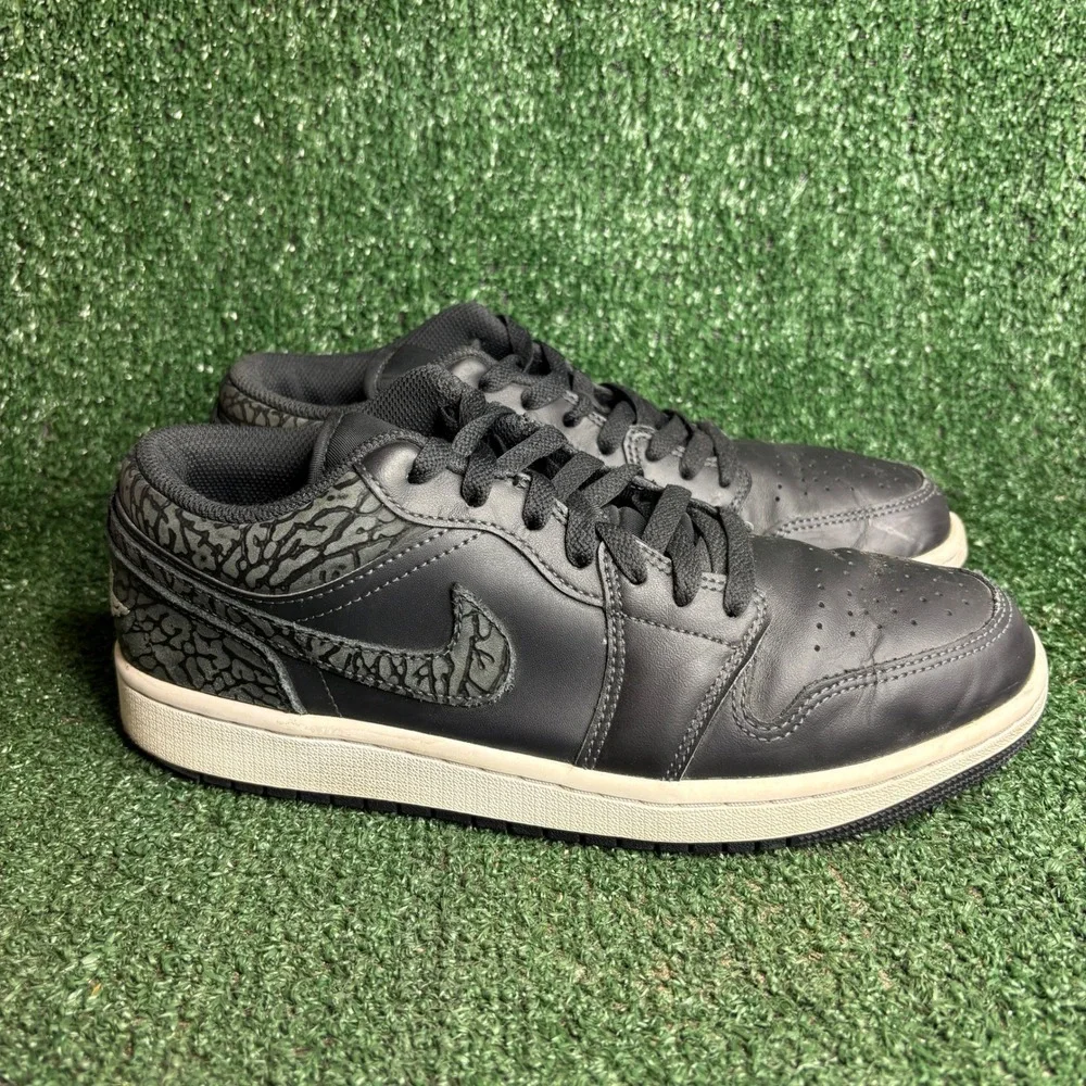 Nike Air Jordan 1 Low SE Black Elephant Print Leather Basketball Sneaker Mens 9